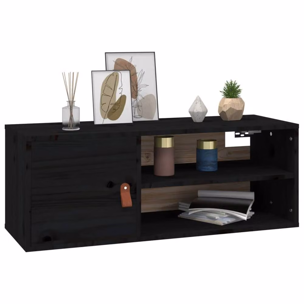 Berkfield Home Black Rustic Solid Wood Pine Wall Cabinet W/D/H: 80 x 30 x 30 cm – 3