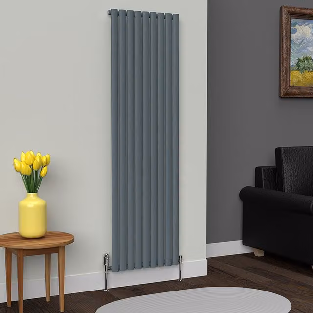 Lux Heat Oval Coloured Vertical Radiator in Slate Grey, H 180 cm x W 54 cm
