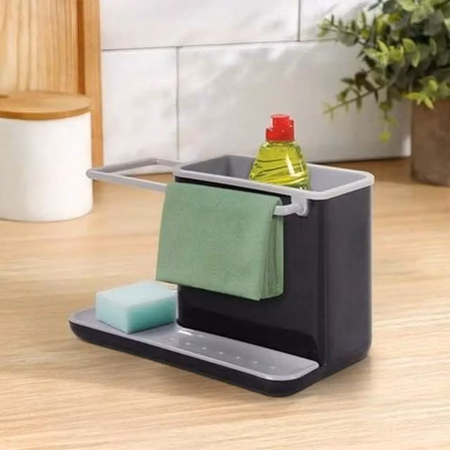 NESTLUNE Kitchen Sink Caddy Organiser and Sponge Cloth Holder, Black, W: 100 cm, D: 15 cm