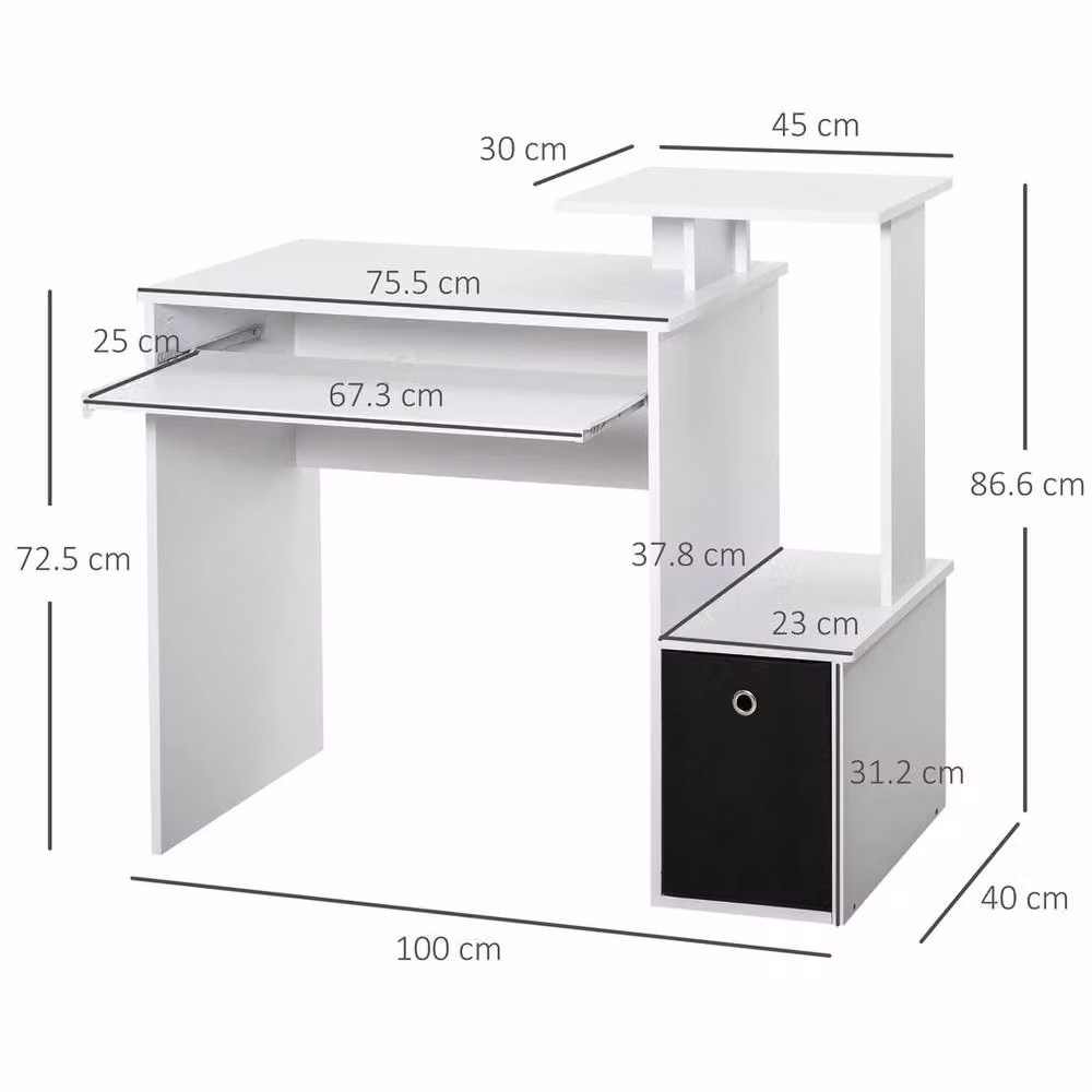 EONLION Modern White Computer Desk with Sliding Keyboard Tray and MDF Laminate Finish, Width: 100 cm – 2