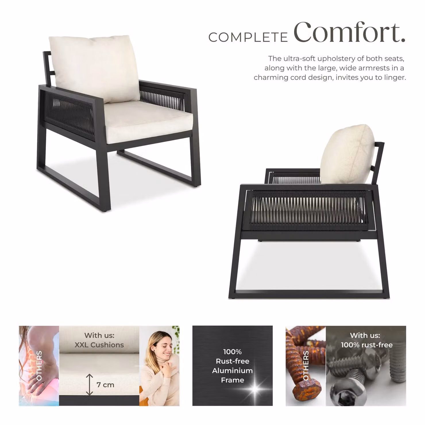 tectake Captive 2-Seater Garden Lounge Set with Powder Coated Aluminium Frame and Rope Design in Anthracite Grey – 3