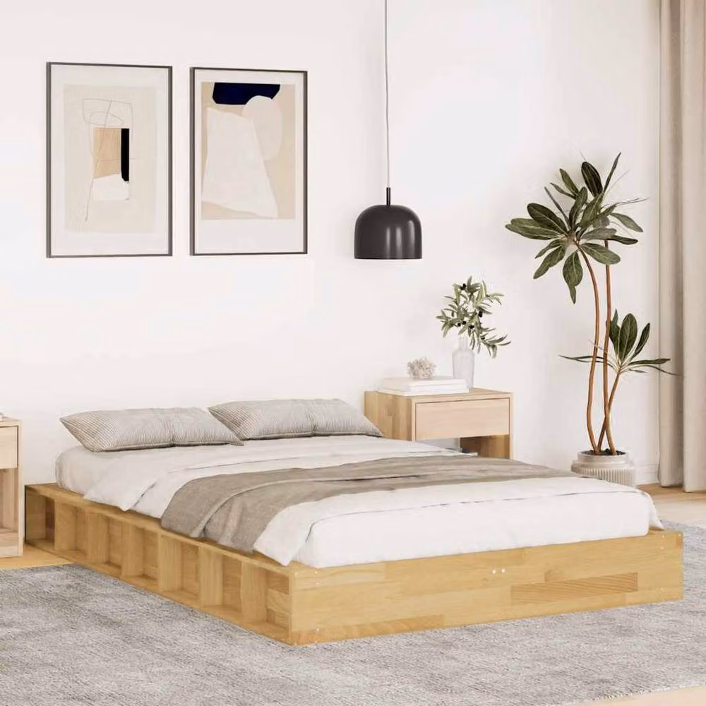 Berkfield Home Solid Wood Oak Bed Frame in Brown, W/D/H: 120 x 200 cm – 2