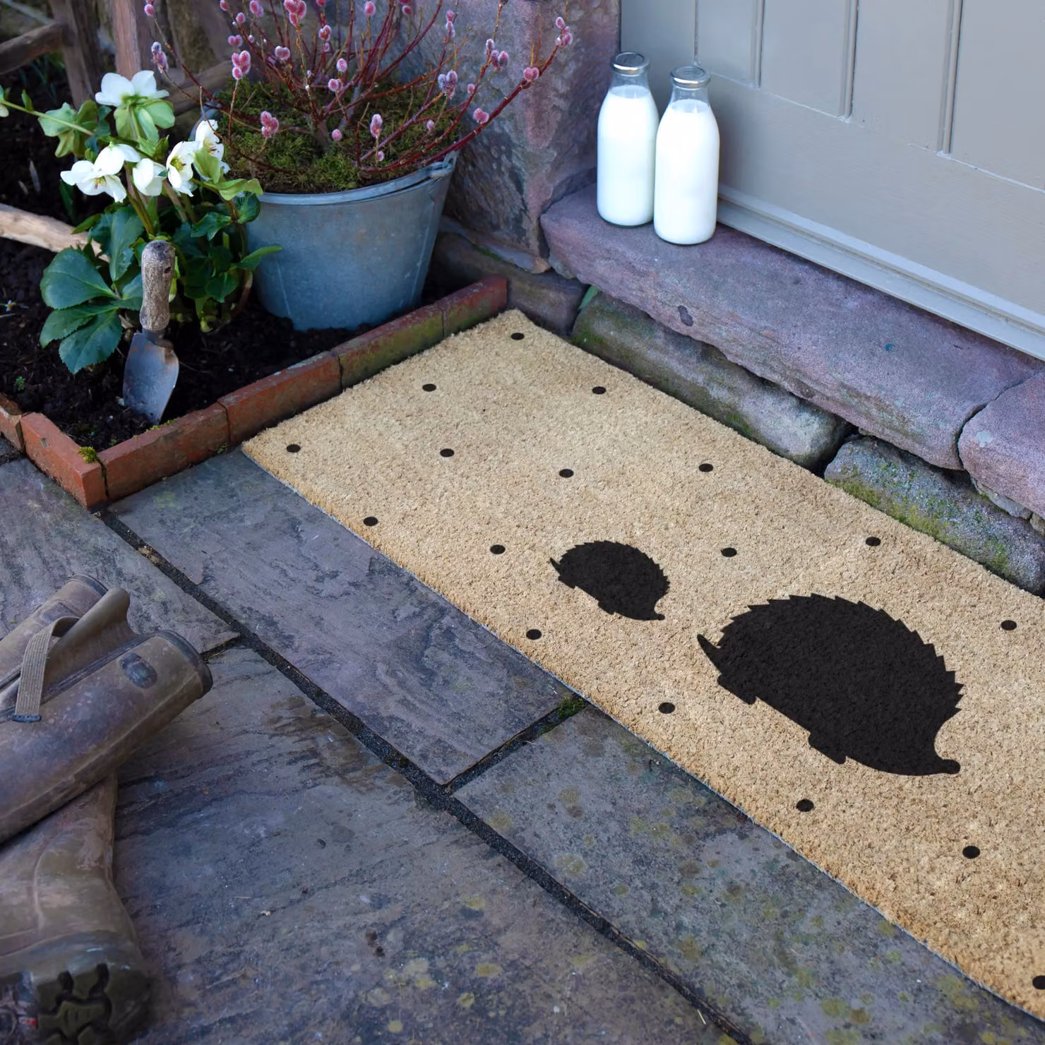 Artsy Mats Hedgehog Spots Double Door Mat in Beige, W/D/H: 120 x 40 cm – 2