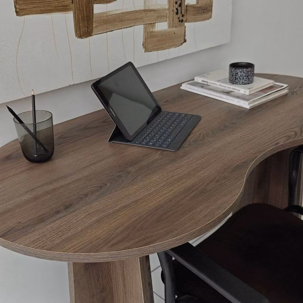 CALICOSY COMO Modern Writing Desk with Shaped Top, Brown, W: 120 cm, D: 60 cm, H: 75 cm – 5