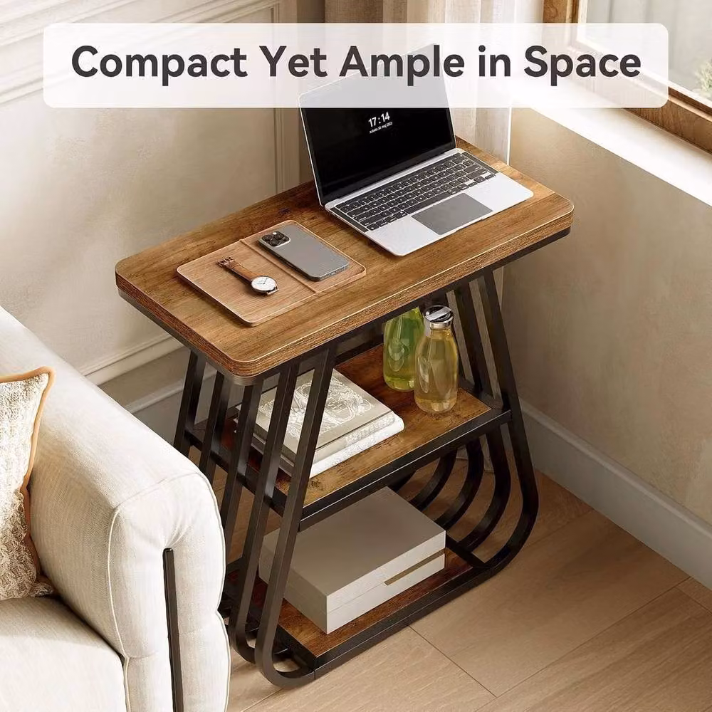 KORVIXA Industrial 3-Tier Narrow Side Table in Brown – 4