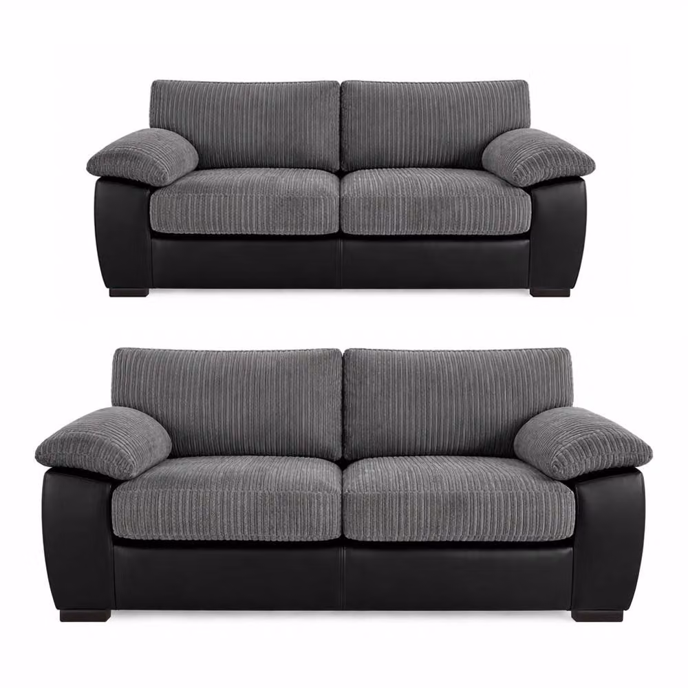 LUXURY LIFE Amalfi Air Leather and Jumbo Cord Sofa Set in Grey – 2