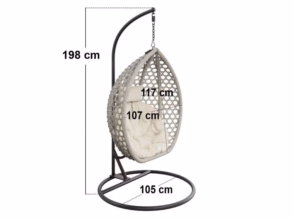 Solace+Co Lola Rattan Egg Swing Chair with Stand and Foam Cushions, Grey – 6
