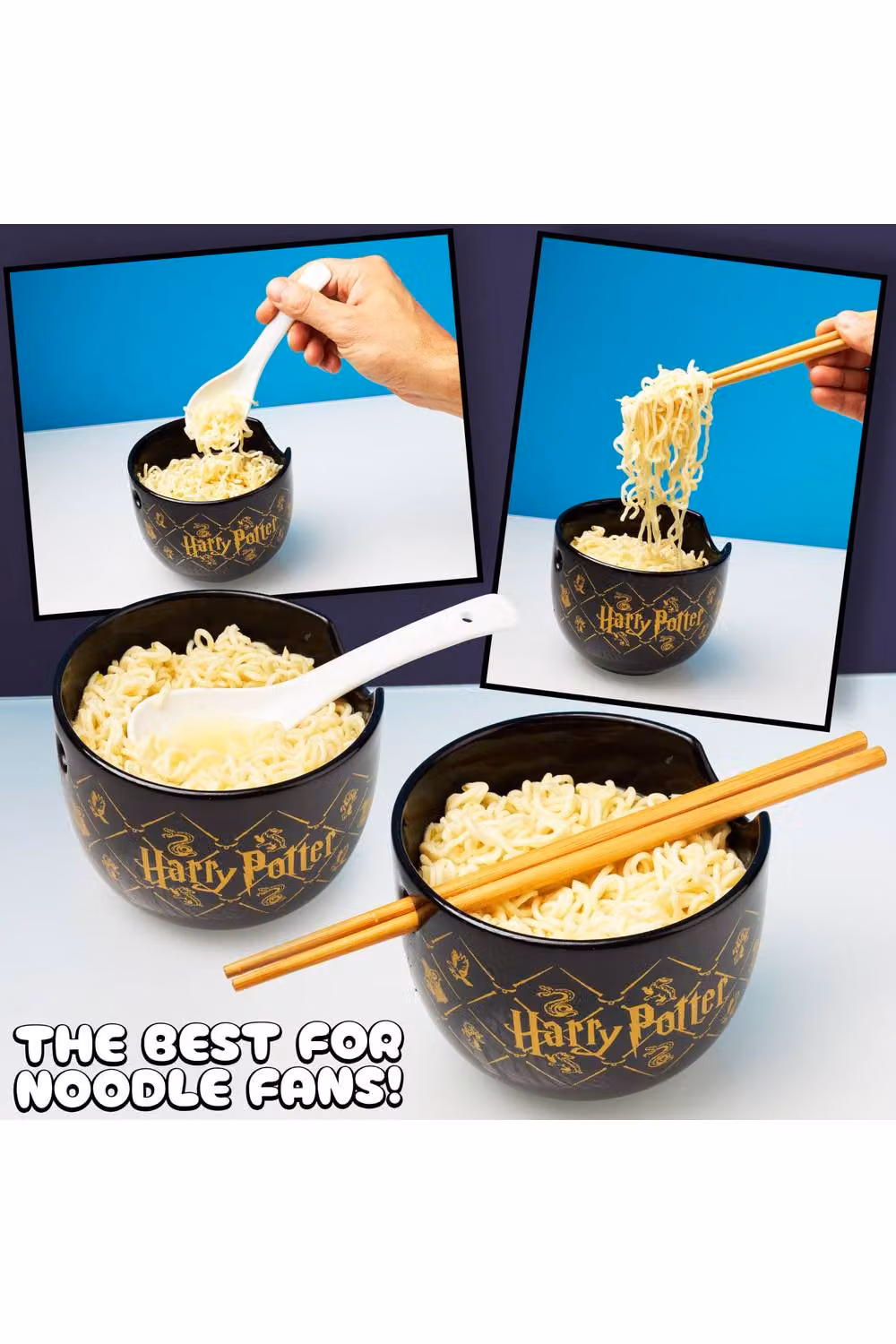 Get Trend Harry Potter Ramen Bowl Set, 600ml Black Ceramic Bowl with Spoon and Bamboo Chopsticks – 5