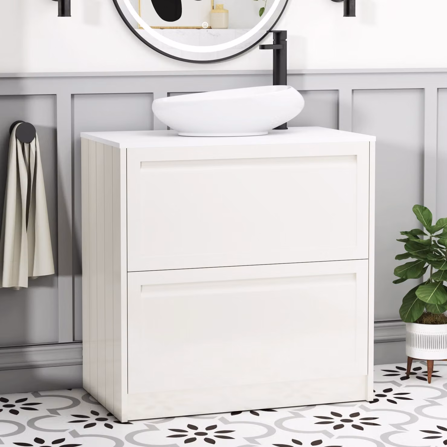 Royal Bathrooms Elmore Classic White Floor Standing 2 Drawer Vanity Unit with Nova Basin
