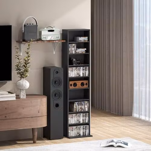 HOMCOM Black Media Storage Unit with 9 Compartments and Adjustable Shelves, W/D/H: 140 x 33 x 24 cm – 7