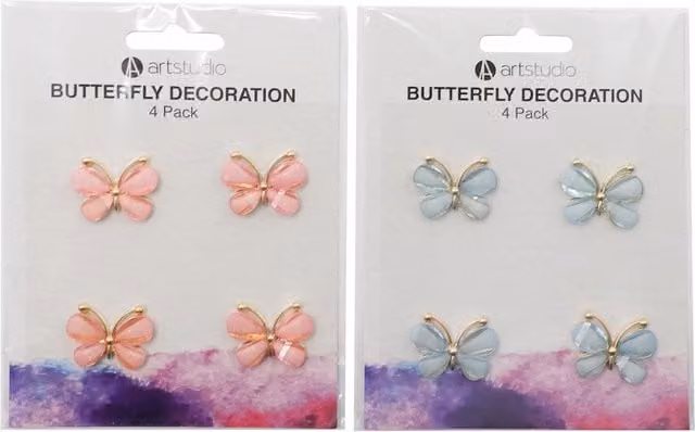 Art Studio Resin Butterfly Decorations in Pink, Blue and Multicolour, Pack of Four