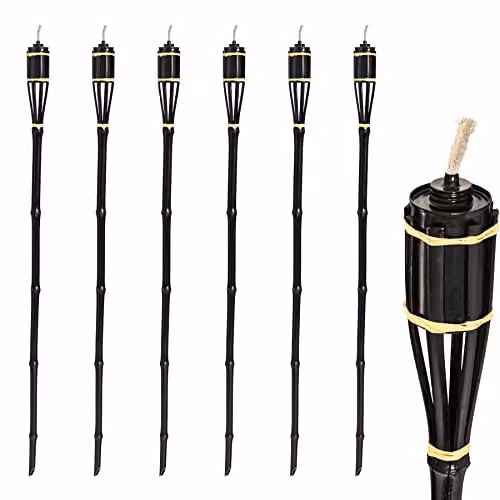 Harbour Housewares Pack of 6 Black Bamboo Garden Fire Torches, Height: 113 cm – 1