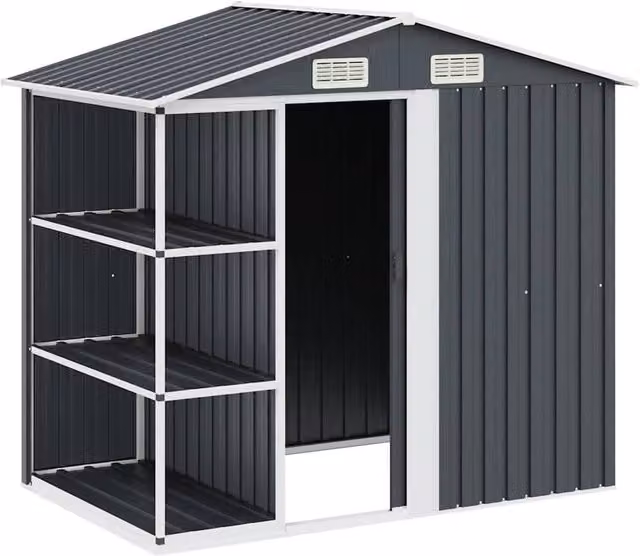 Berkfield Home Garden Shed with Shelving in Anthracite Grey, W/D/H: 205 x 130 x 183 cm