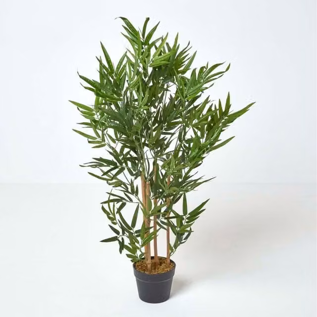 Homescapes Green 3ft Bamboo Tree Artificial Plant with Black Pot, Height: 95 cm