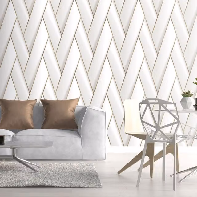 Debona Armando Geometric Herringbone Wallpaper in White