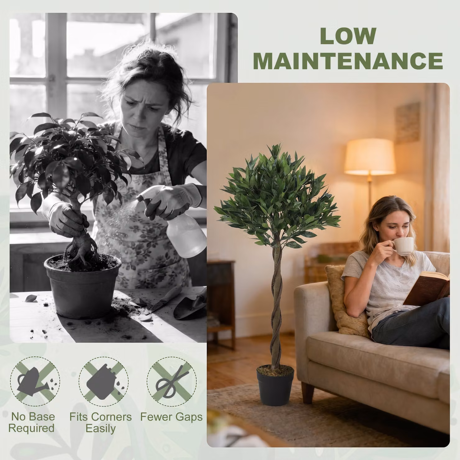 Outsunny Set of 2 Artificial Bay Laurel Topiary Trees with Twisted Trunk and Green Round Foliage in Weighted Concrete Pots – 6