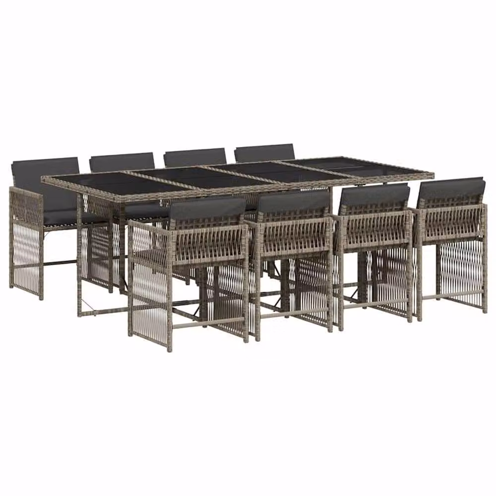 Berkfield Home 9 Piece Grey Poly Rattan Garden Dining Set with Cushions and Glass Tabletop – 2