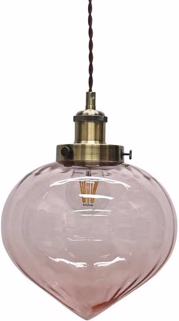 First Choice Lighting Layla Pink Glass Easy Fit Pendant Shade with Antique Brass Detail