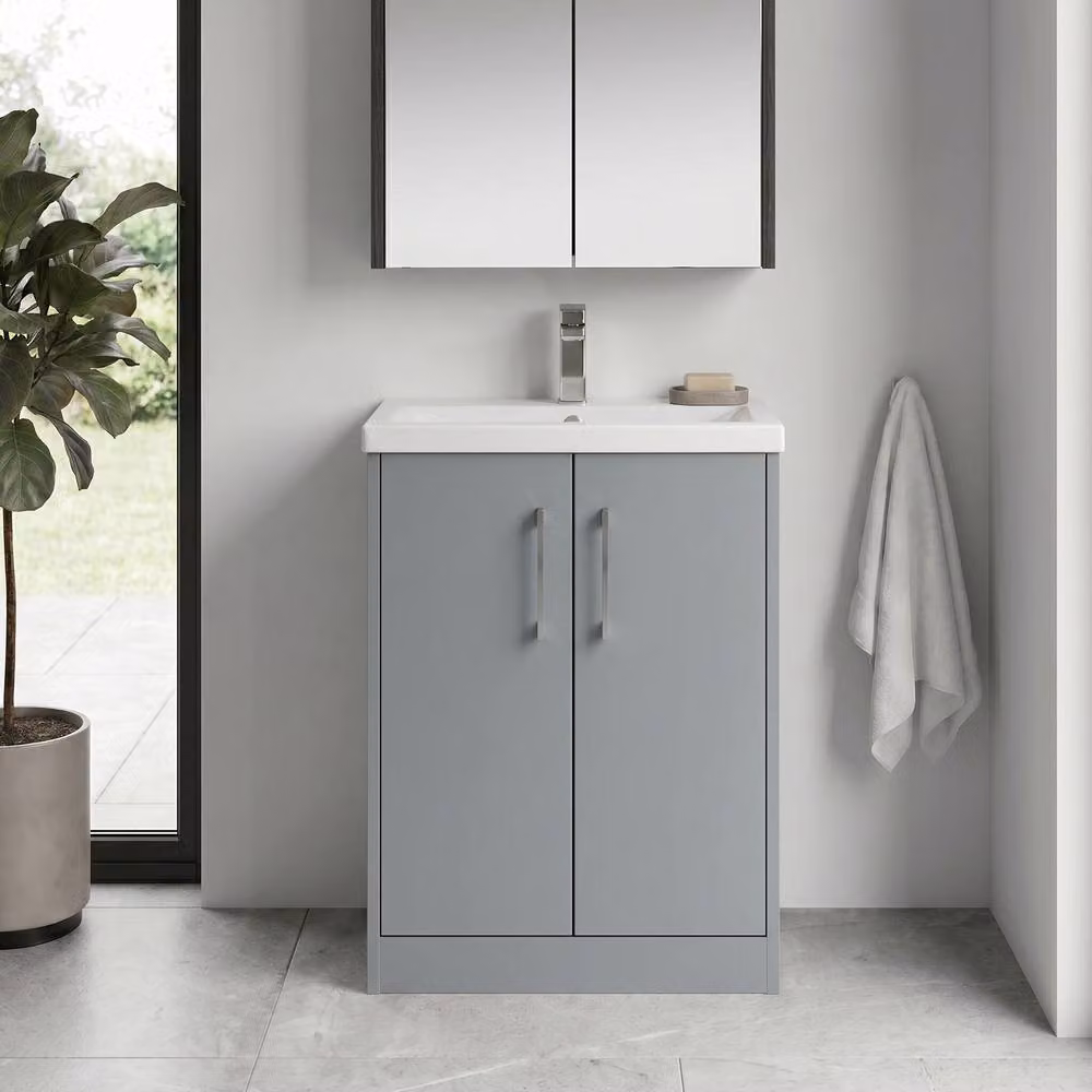 Balterley Winshill 2 Door Freestanding Bathroom Vanity Unit with Mid-Edge Basin, Grey, W: 60 cm, H: 84.3 cm – 4