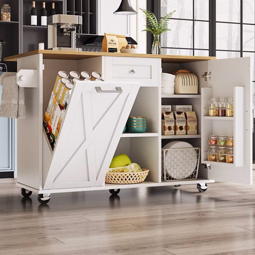Matteo Modern White Kitchen Island with Folding Doors and Internal Shelves – 2