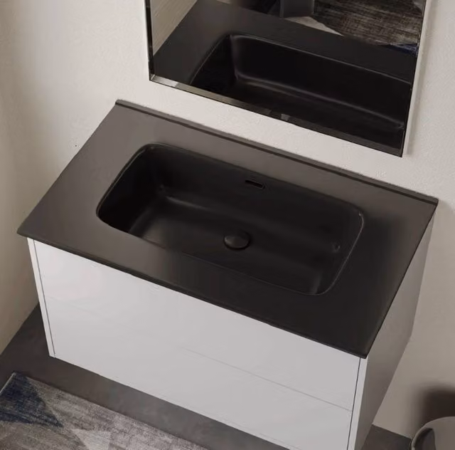 Banyetti Athena Rectangular Ceramic Countertop Basin Sink in Matt Black, W: 800 mm, D: 465 mm, H: 170 mm