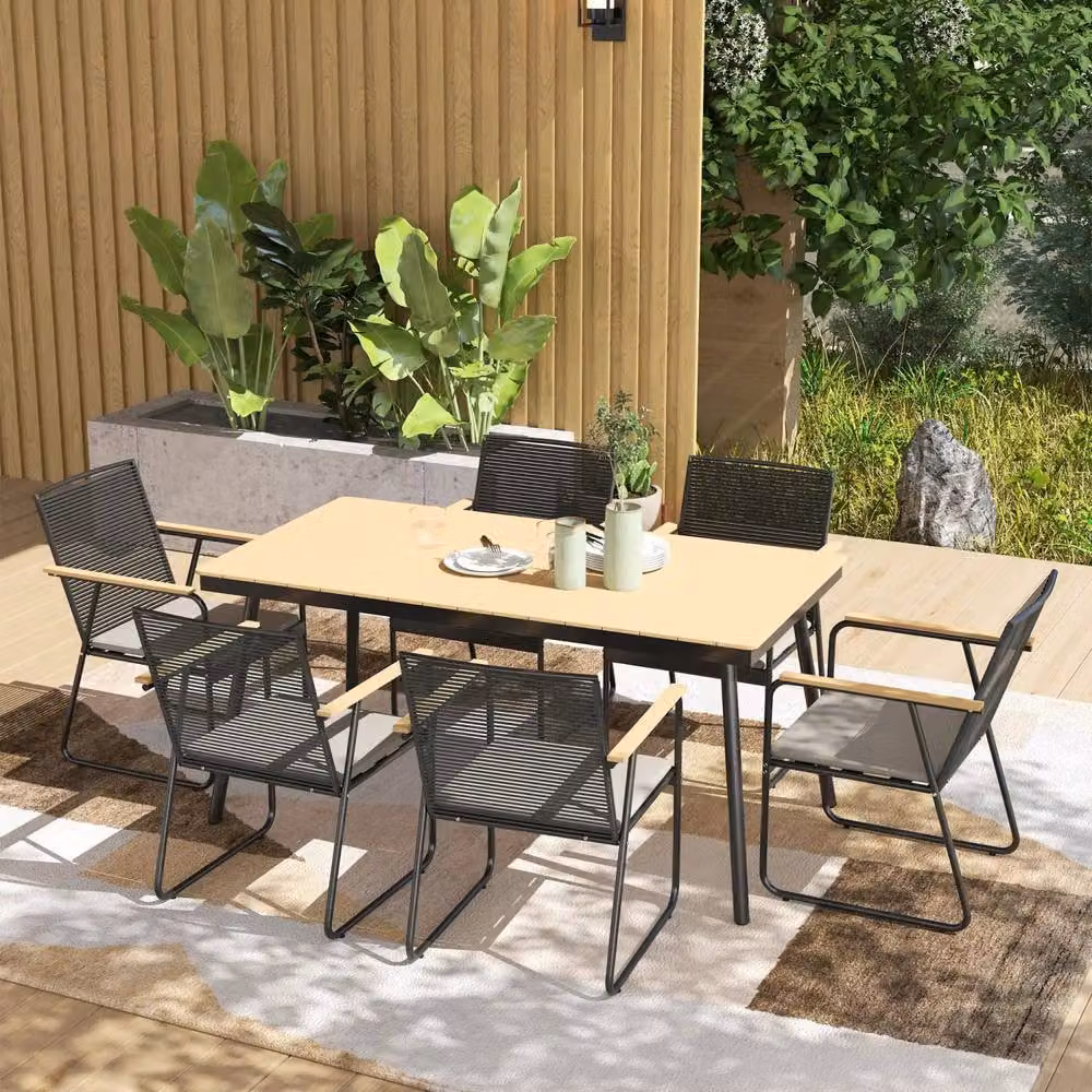 Wyld Haus Karutte 6 Seater Outdoor Dining Set, Black Wood Effect Composite and Metal – 3