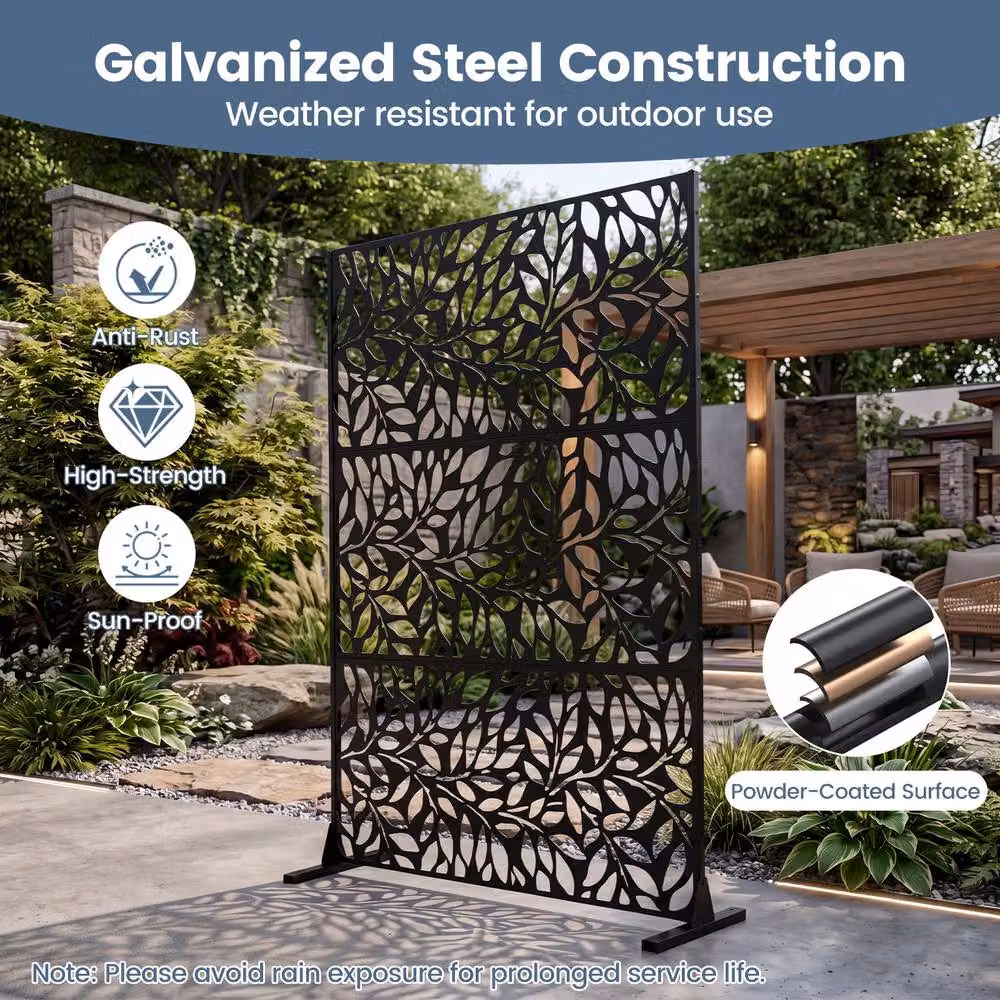 Costway Metal Outdoor Privacy Screen and Decorative Room Divider in Black, Height: 183 cm – 4