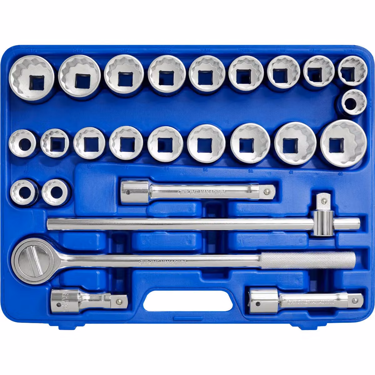 Loops 26 Piece 3/4 Inch Square Drive 12 Point Socket Set in Silver Chrome Vanadium Steel – 3