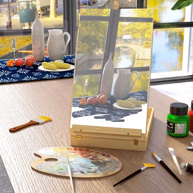 Vinsetto Adjustable Table Box Easel with Canvas Holder in Natural Wood