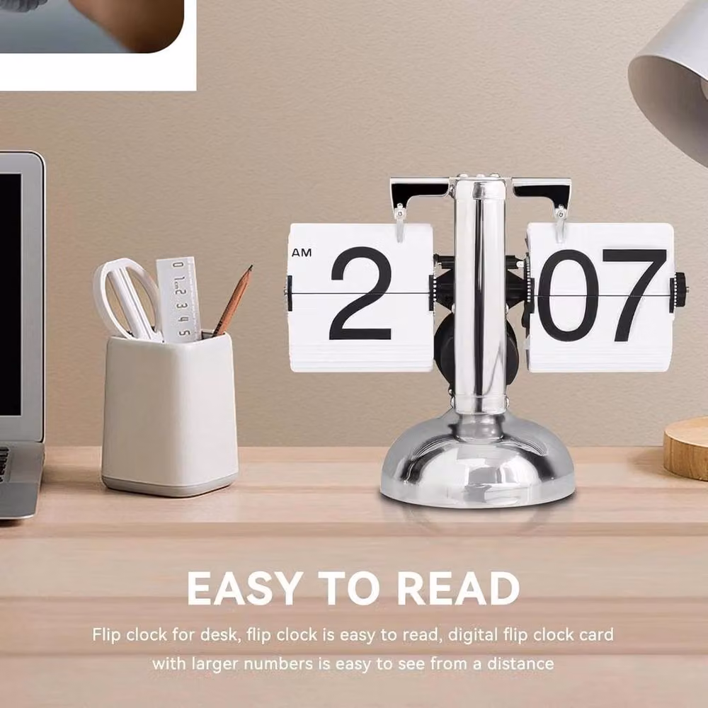 NESTLUNE Retro Silver Flip Down Digital Silent Quartz Clock, W/D/H: 100 x 15 x 15 cm – 2