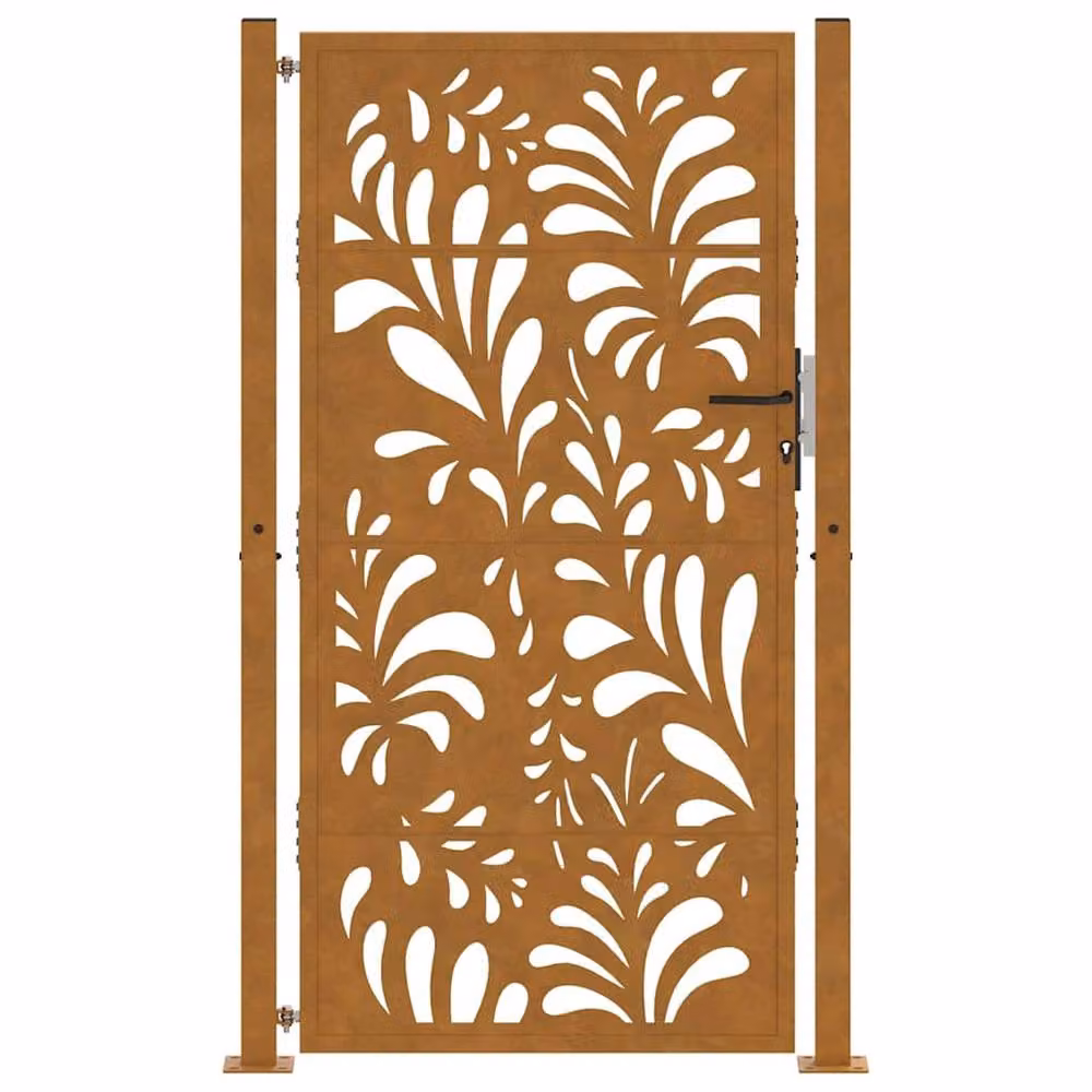 Berkfield Brown Weathering Steel Wave Design Garden Gate W: 105 cm, H: 180 cm – 3