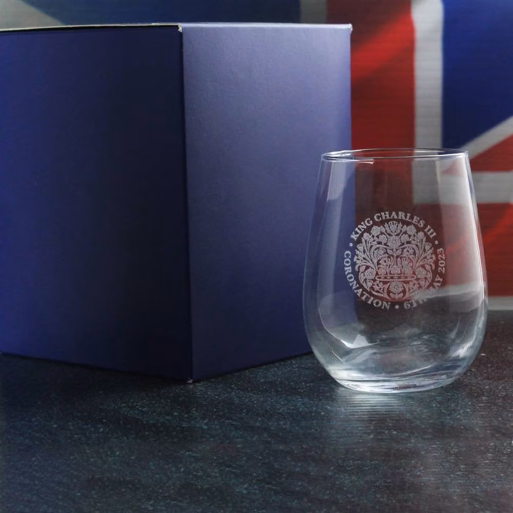 Uniqueful Personalised Commemorative Coronation of the King Stemless Glass Tumbler in Transparent – 2