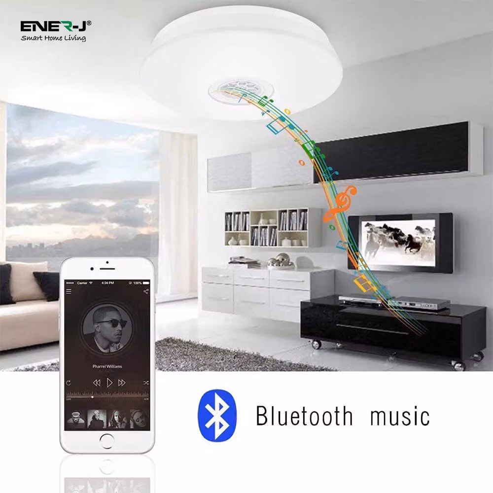 ENER-J Wi-Fi RGB+W+WW LED Ceiling Light with Bluetooth Speaker, Dimmable, White, Diameter: 25 cm, Height: 19 cm – 3