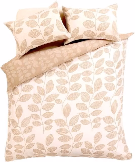 NewEdgeBlinds Leaves Floral Duvet Cover Set in Natural, Yellow and Beige, W: 200 cm x H: 200 cm