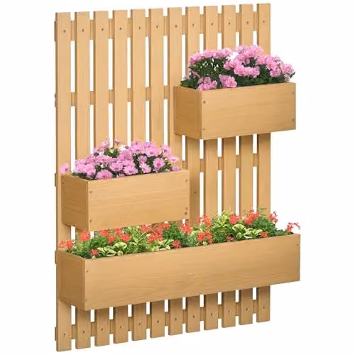 Outsunny Wall-mounted Wooden Garden Planters with Trellis and 3 Movable Planter Boxes, Brown – 1