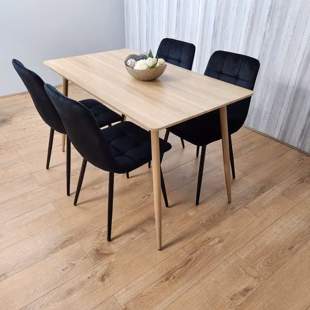 Kosy Koala Modern Rectangular Kitchen Dining Table and 4 Black Velvet Tufted Chairs Set, Black and Wood