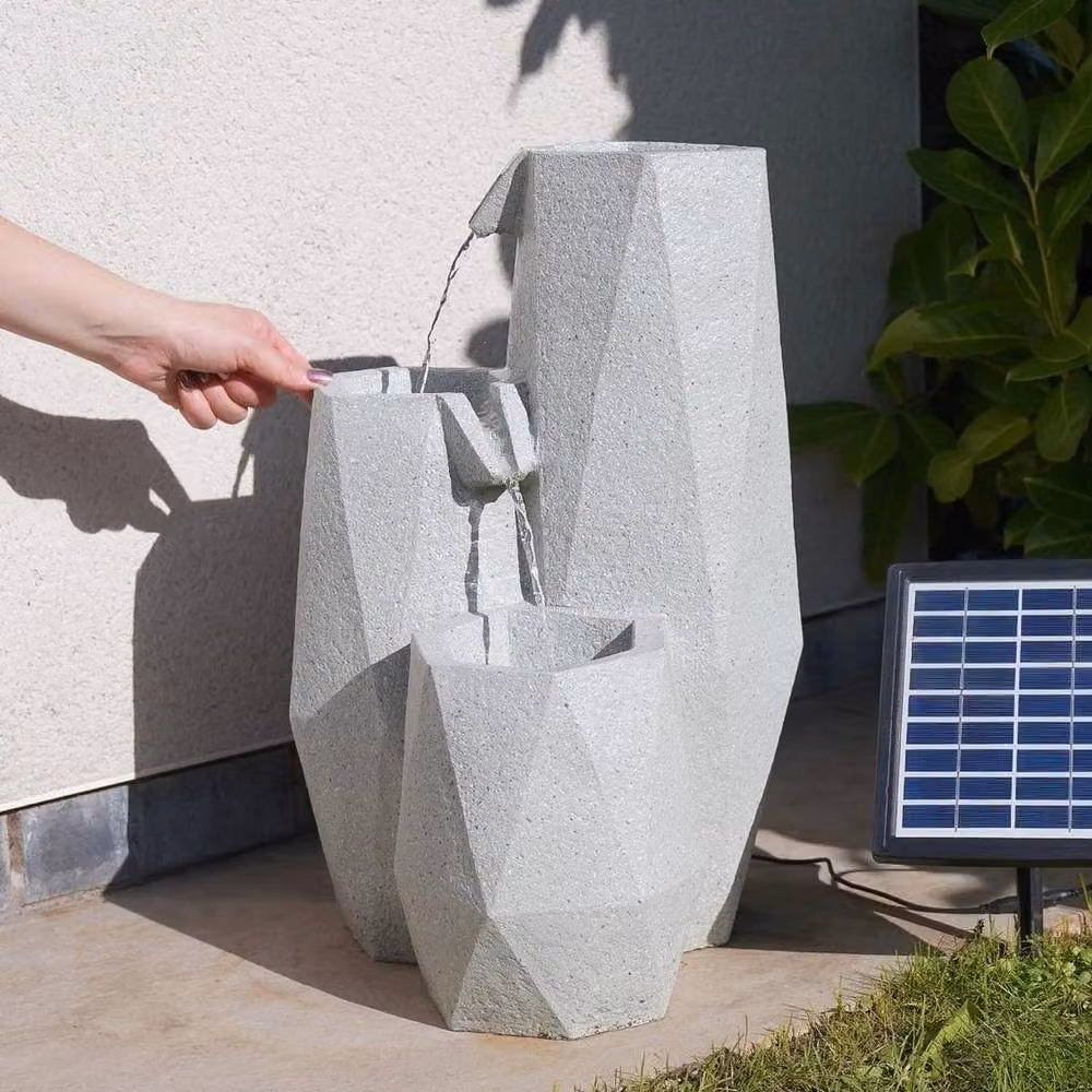 SPETLEK White Serenity Solar and Mains Powered LED Lit Water Feature in Grey – 4