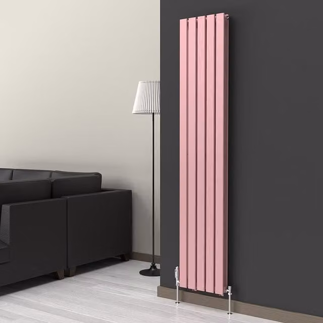 Lux Heat Flat Coloured Vertical Double Radiator in Pastel Pink, H 180 cm x W 35 cm