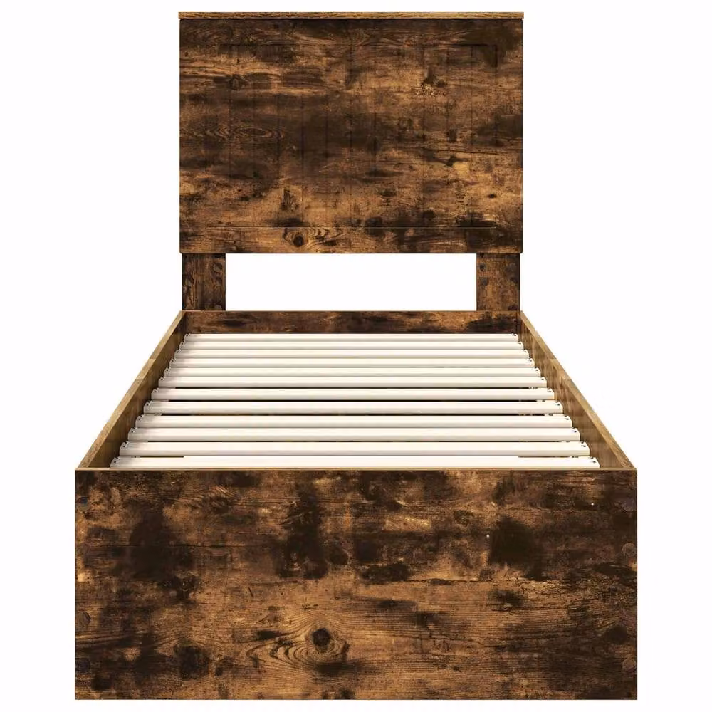 Berkfield Home Modern Bed Frame in Smoked Oak and Silver, W/D/H: 190 x 70 x 70 cm – 4