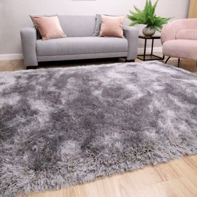 The Rug Shop UK Silver Plain Handmade Modern Polyester Rug, W: 200 cm, D: 290 cm