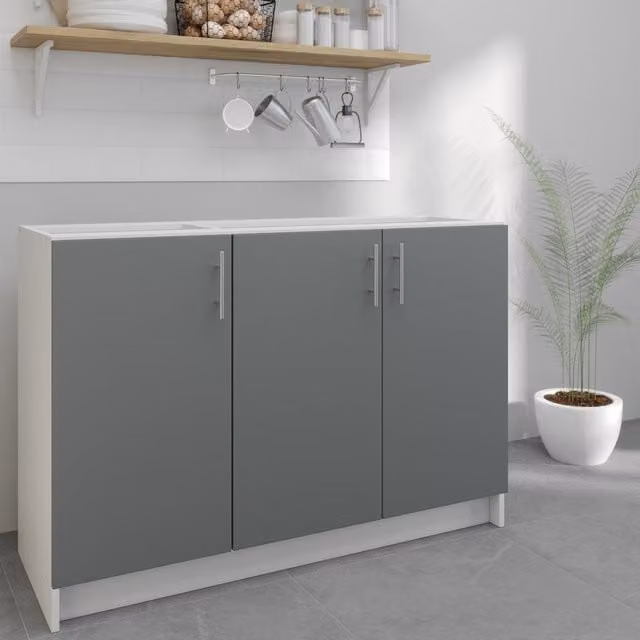 JD Greta Modern Grey Matt Kitchen Base Sink Unit, W: 120 cm