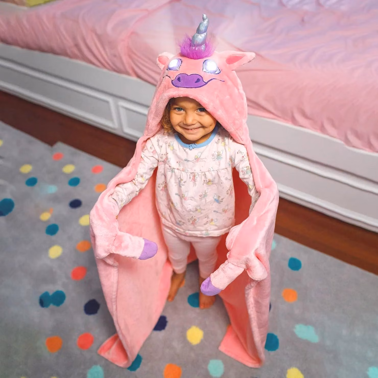 Simpa Pink Multicolour Unicorn Blanket with Hood and Sleeves – 3
