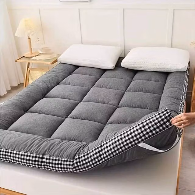 FORGEVIO Grey Japanese Folding Futon Mattress Topper for Children, W: 137 cm x L: 190 cm