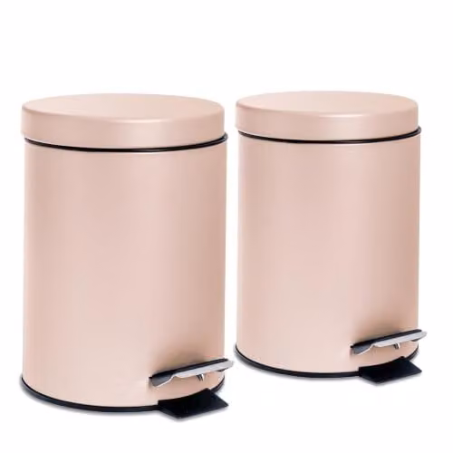 Harbour Housewares Pack of 2 Round Stainless Steel Pedal Bins, 3L, Pink – 1