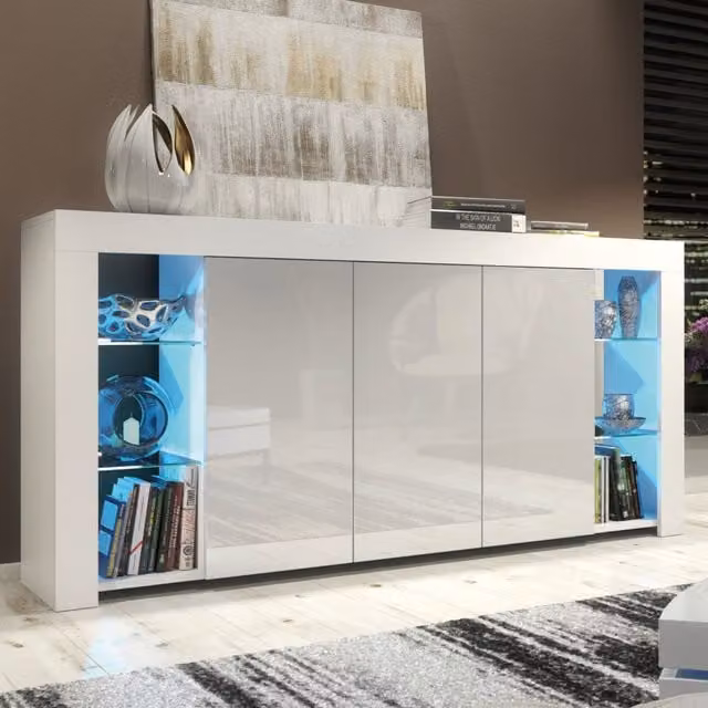 Creative Furniture Eden Sideboard in White and Grey with Integrated Lighting, Width: 164 cm