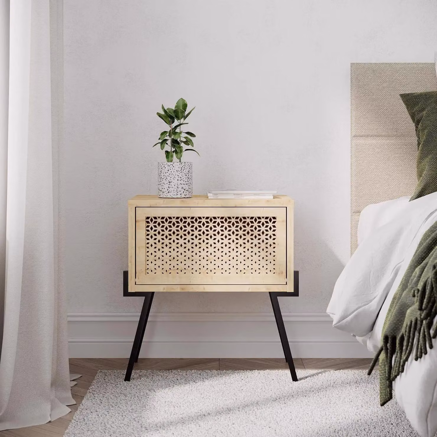 FWStyle Oak Effect 1 Door Bedside Chest in Brown with Push To Open Mechanism – 2