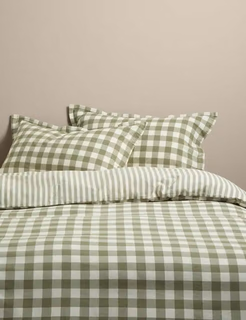 M&S Reversible Green Mix Pure Cotton Gingham Country House Bedding Set, 180 x 200 cm