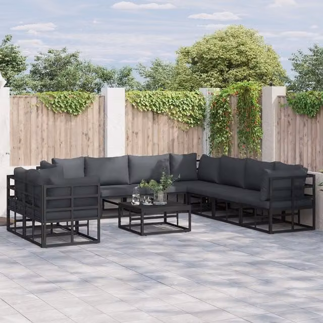 Berkfield Home 9-Piece Modern Garden Sofa Set in Black Powder Coated Aluminium with UV-Resistant Cushions – 1