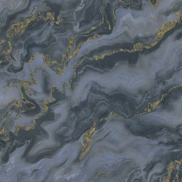 Elle Decoration Marble Vinyl Textured Wallpaper in Blue and Gold