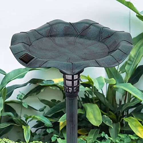 GardenKraft 17430 Bird Bath with Solar Powered Light in Green Verdigris Metal Effect, H 80 cm x W 43 cm x D 43 cm – 6